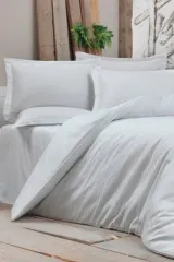Taç Stripe Premium Basic Çift Kişilik Nevresim Takımı Beyaz